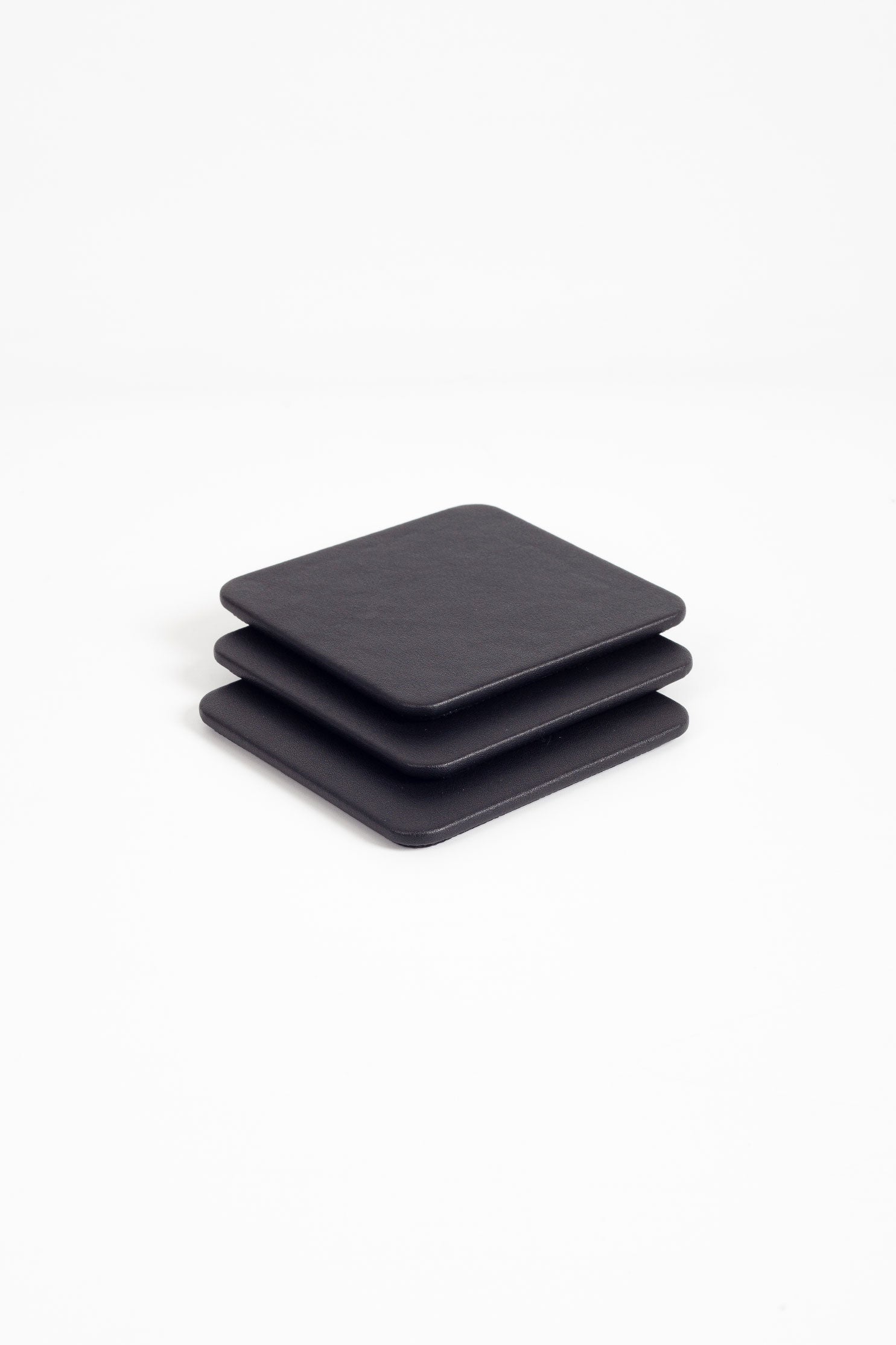 Leather Coaster Plain Black 3 Pieces