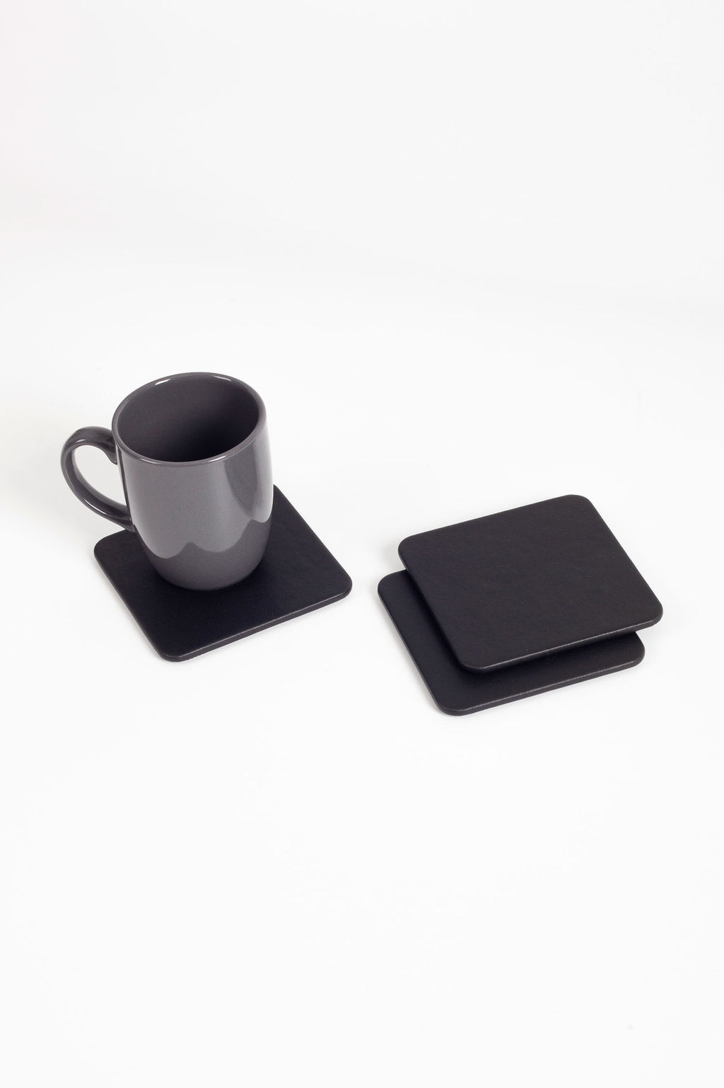 Leather Coaster Plain Black 3 Pieces