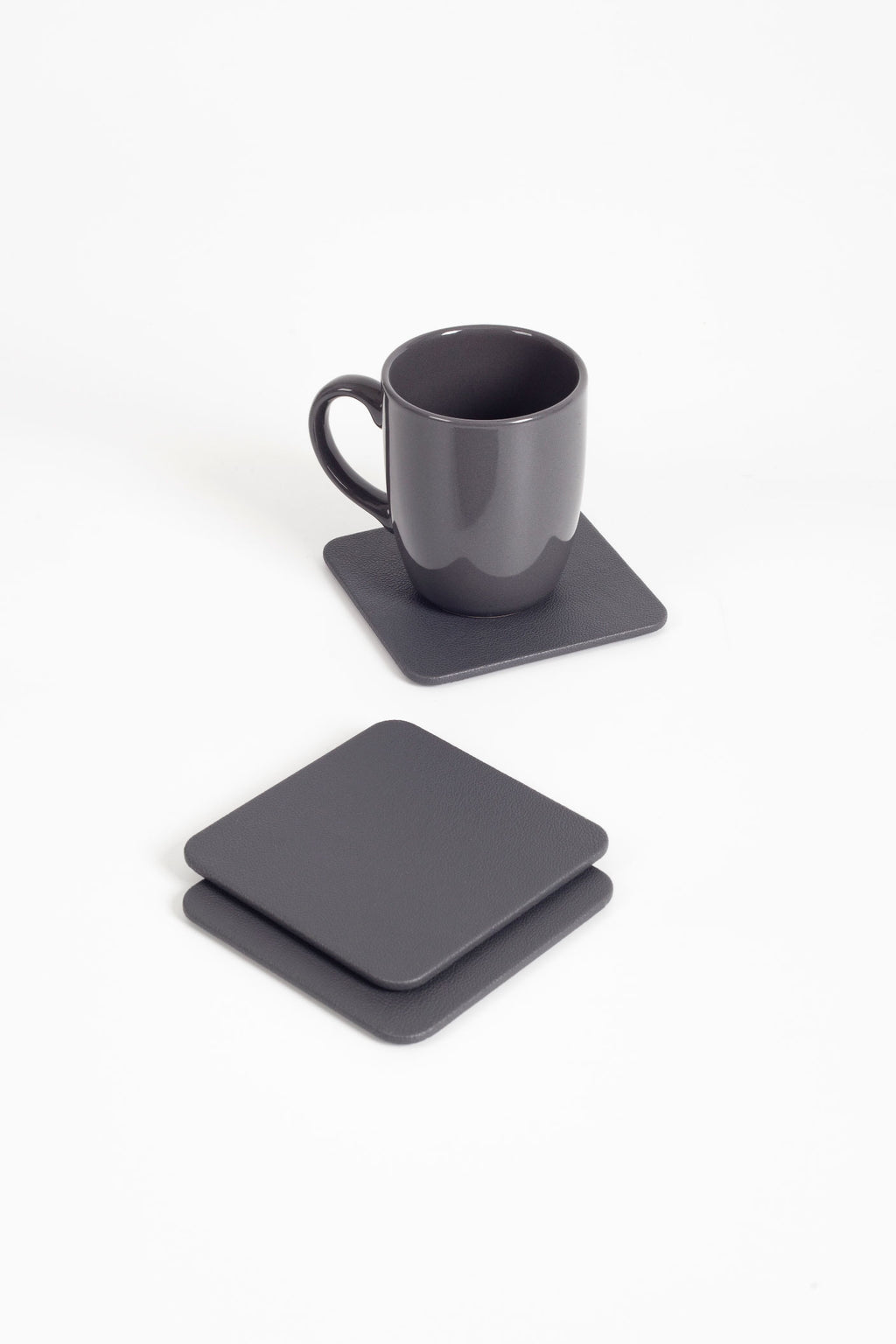 Leather Coaster Anthracite 3 Pieces