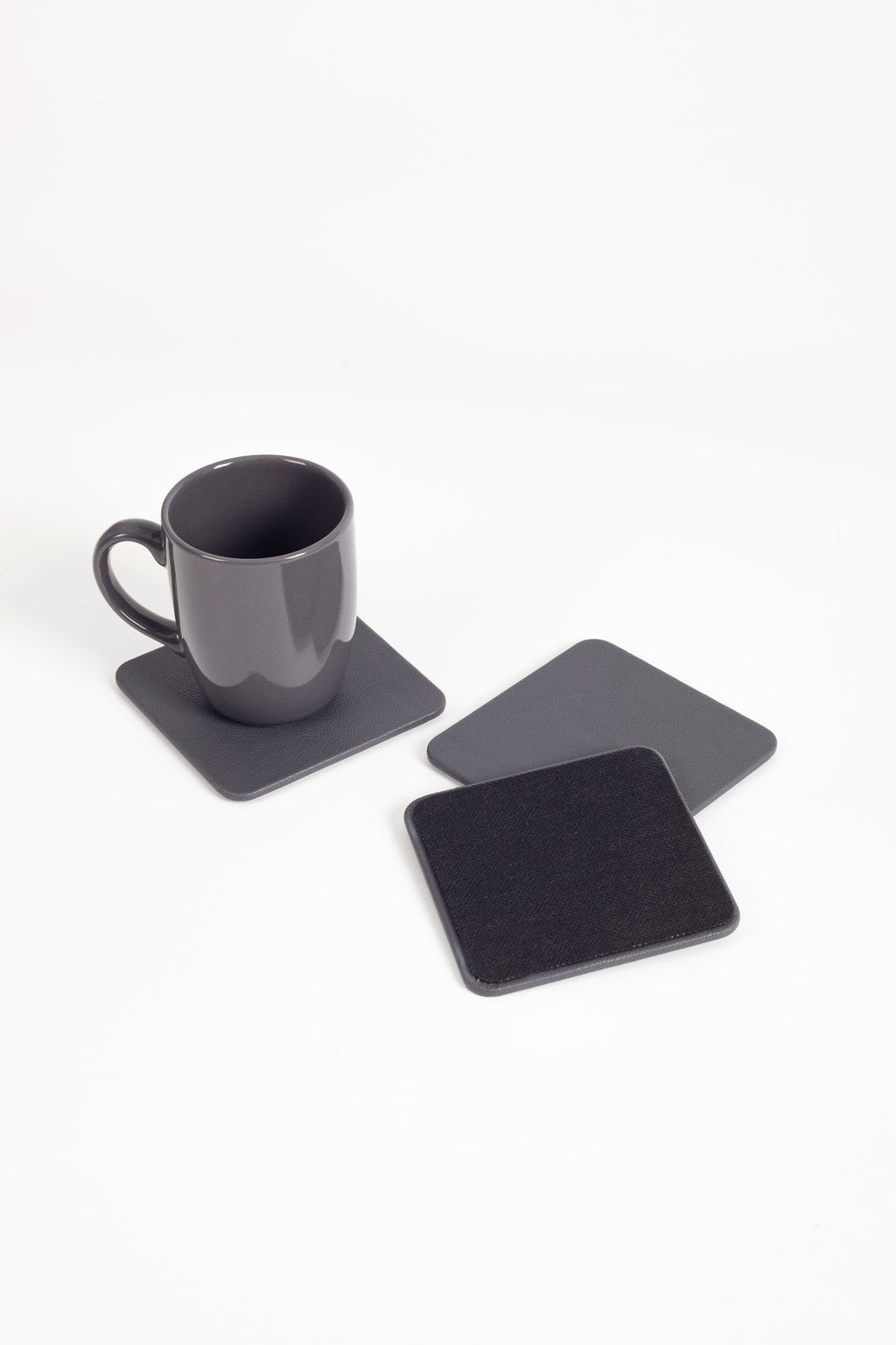 Leather Coaster Anthracite 3 Pieces
