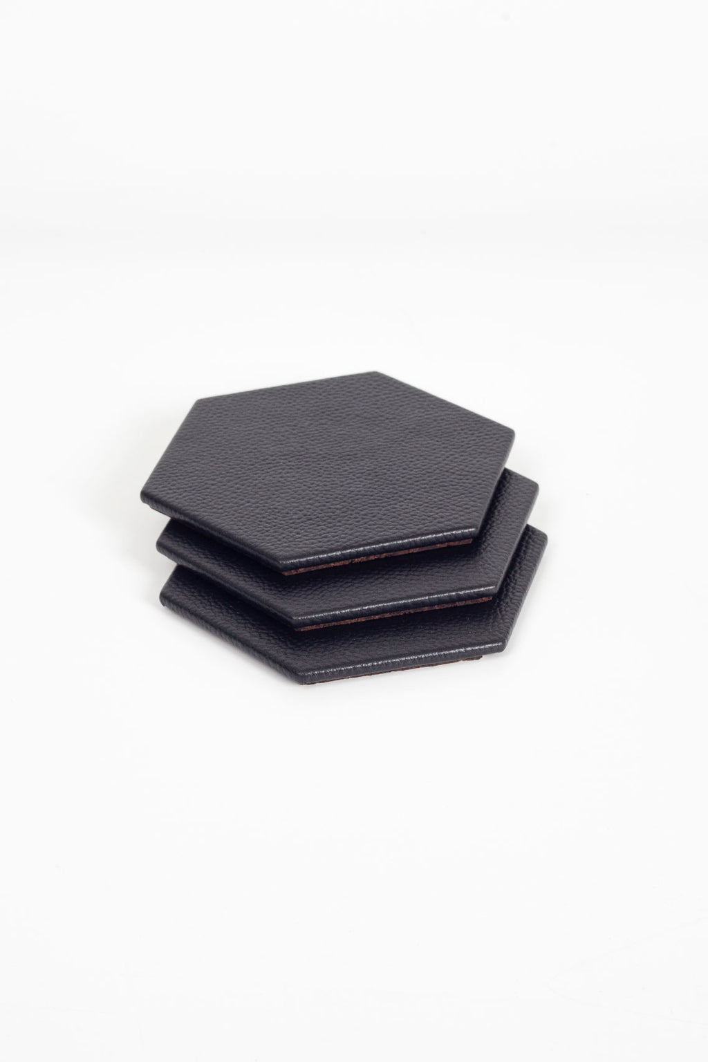 Leather Hexagonal Coaster Black 3 Pieces