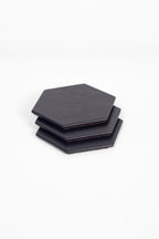 Leather Hexagonal Coaster Black 3 Pieces