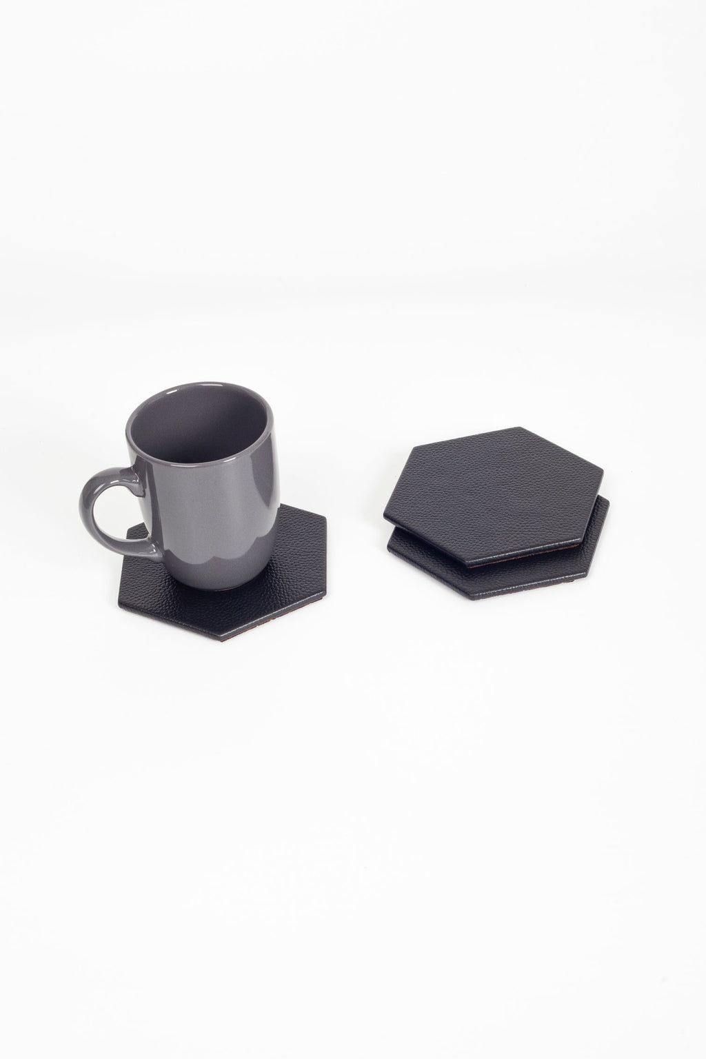 Leather Hexagonal Coaster Black 3 Pieces