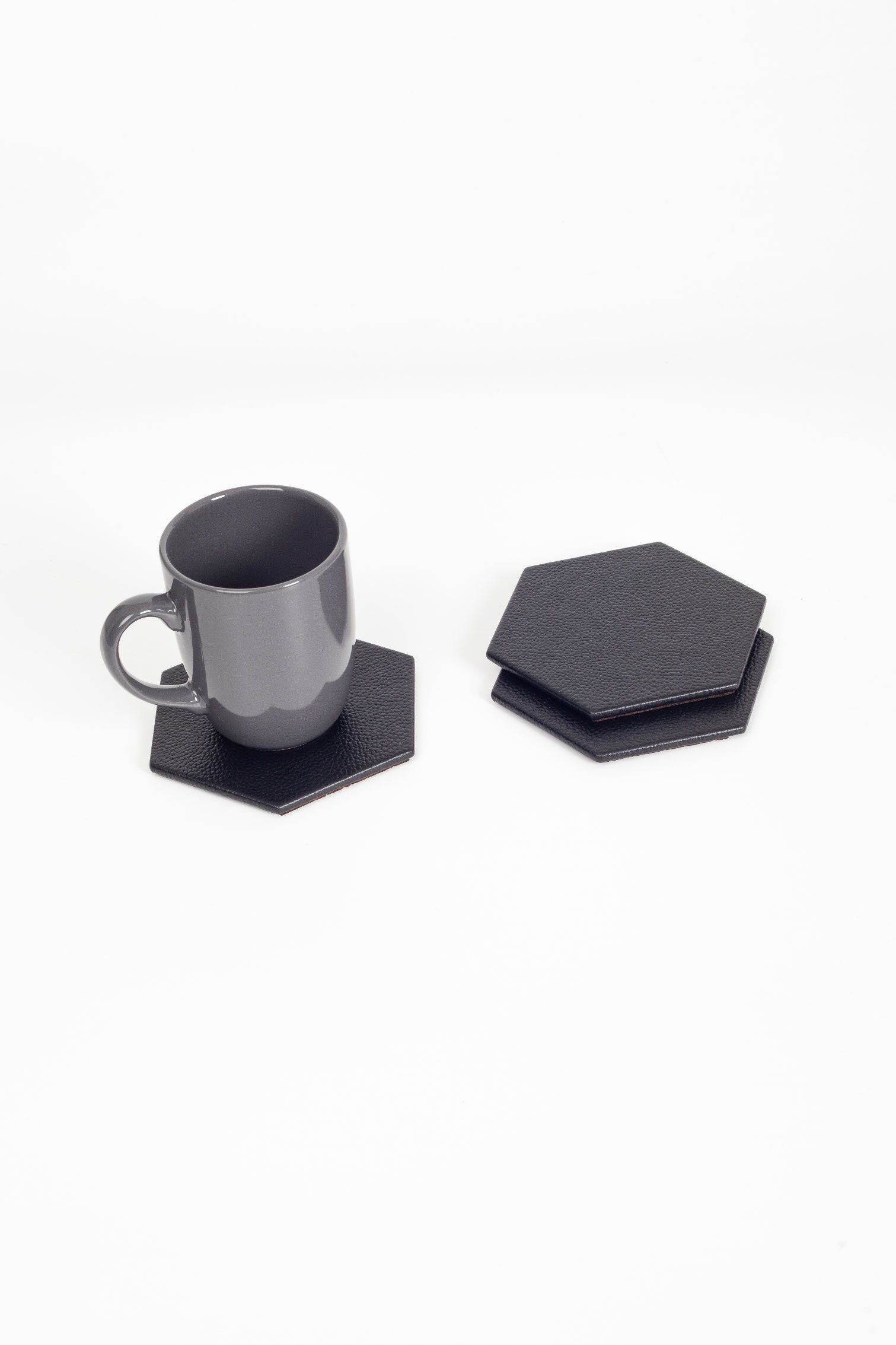 Leather Hexagonal Coaster Black 3 Pieces