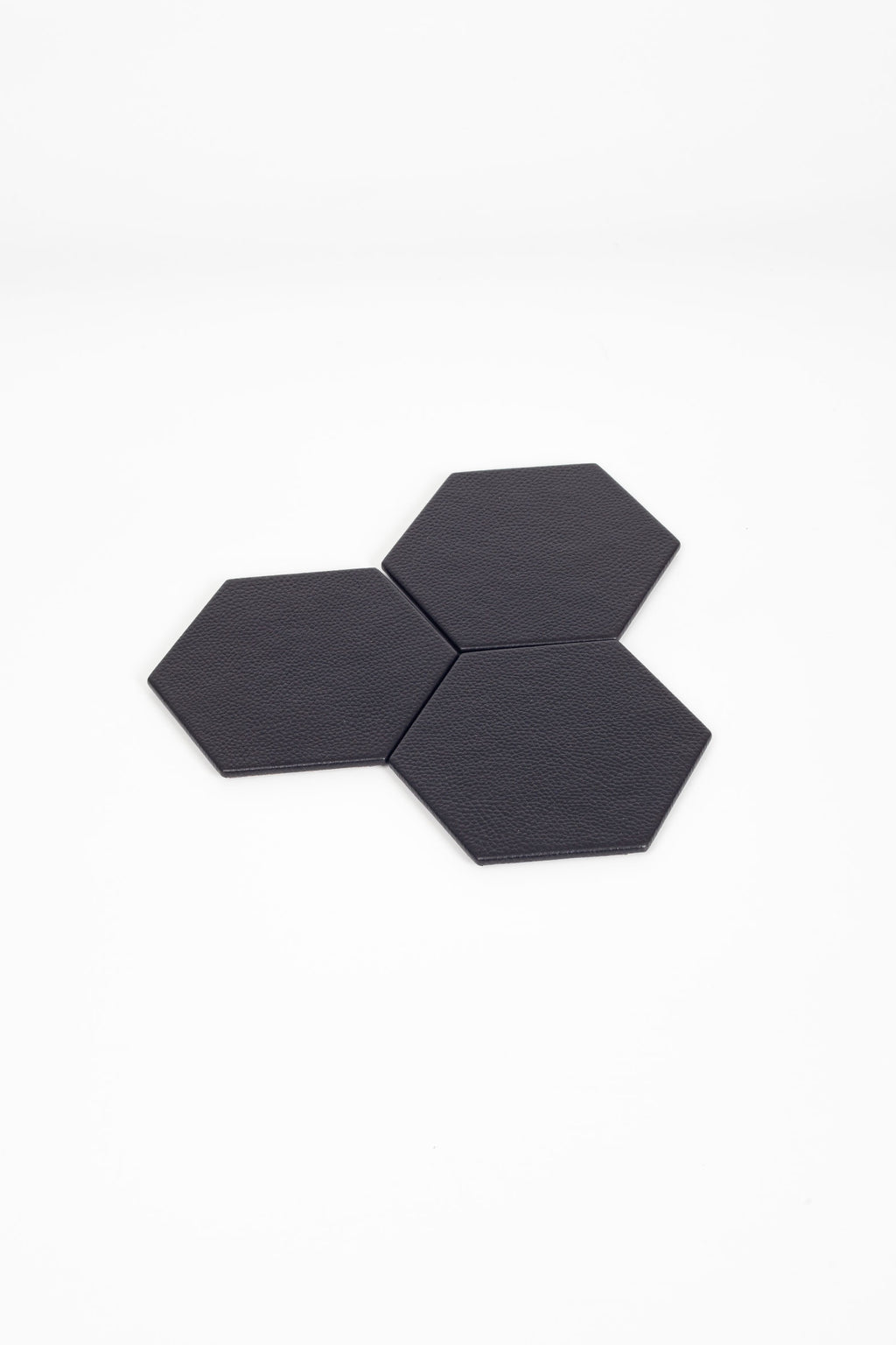 Leather Hexagonal Coaster Black 3 Pieces