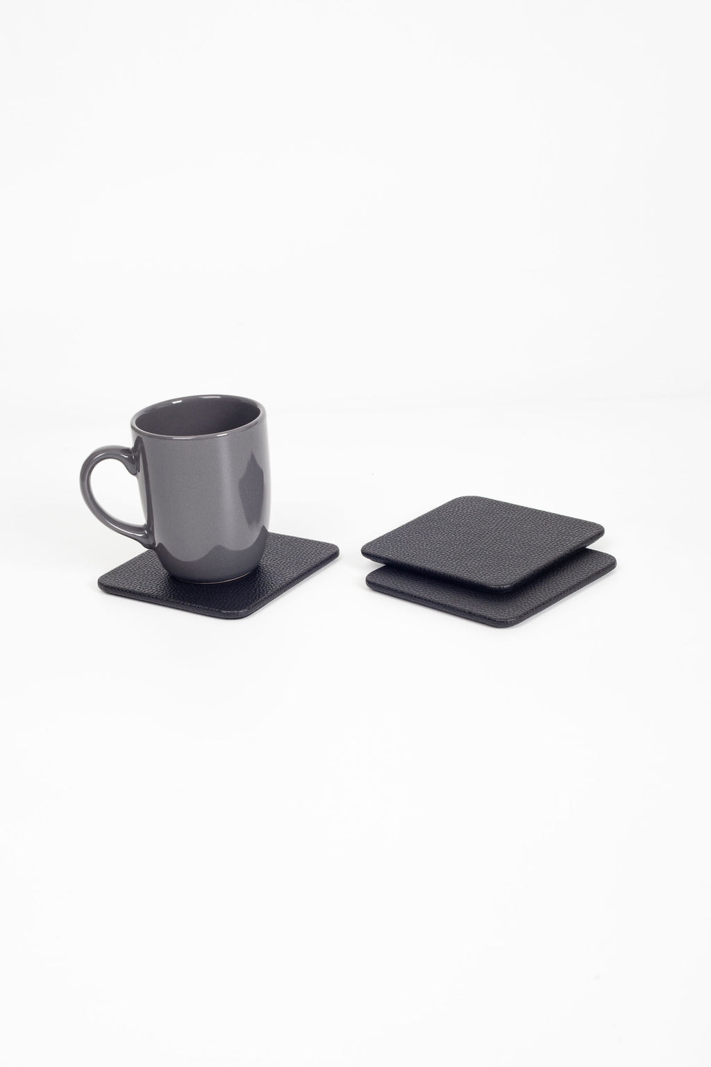 Leather Coaster Set Black