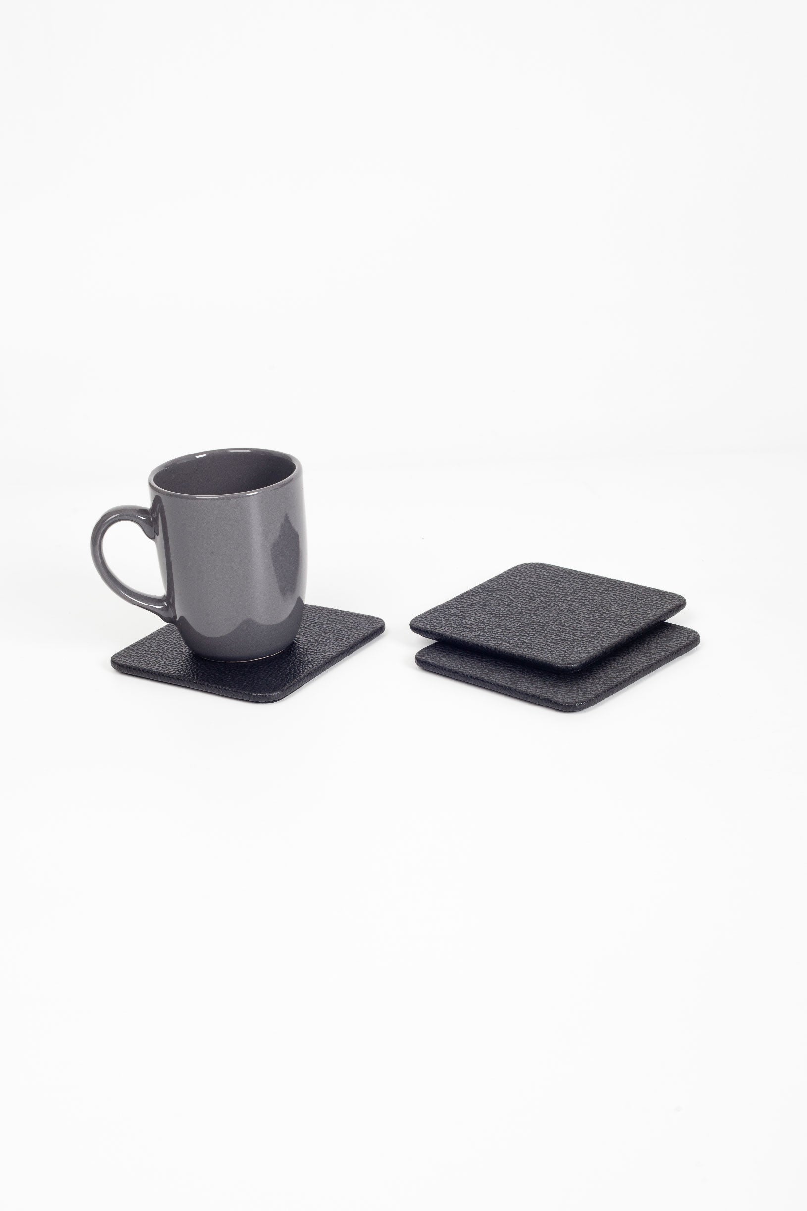 Leather Coaster Set Black