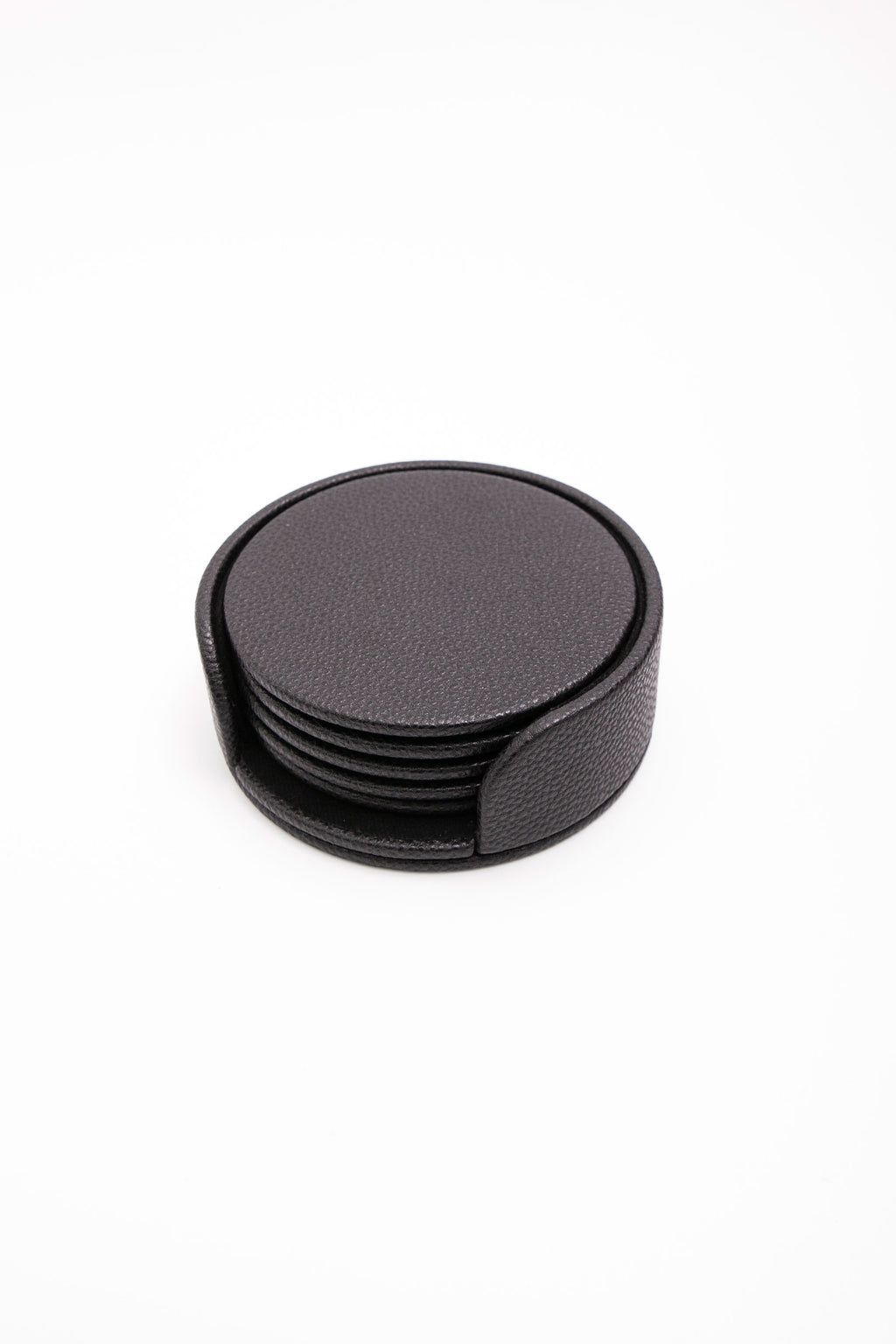 Leather Oval Coaster Set Black