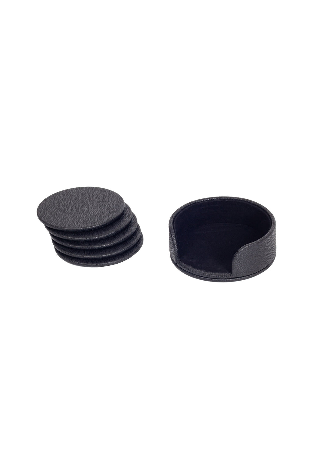 Leather Oval Coaster Set Black