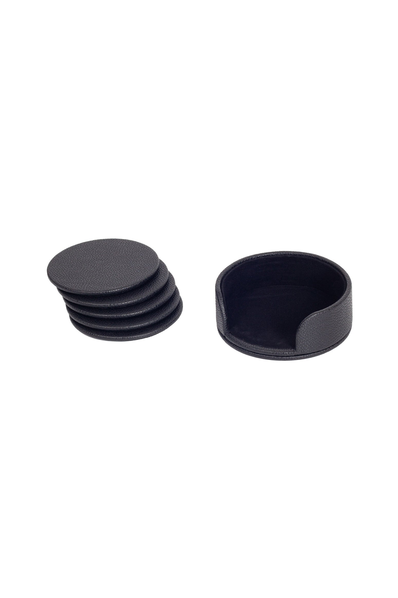 Leather Oval Coaster Set Black