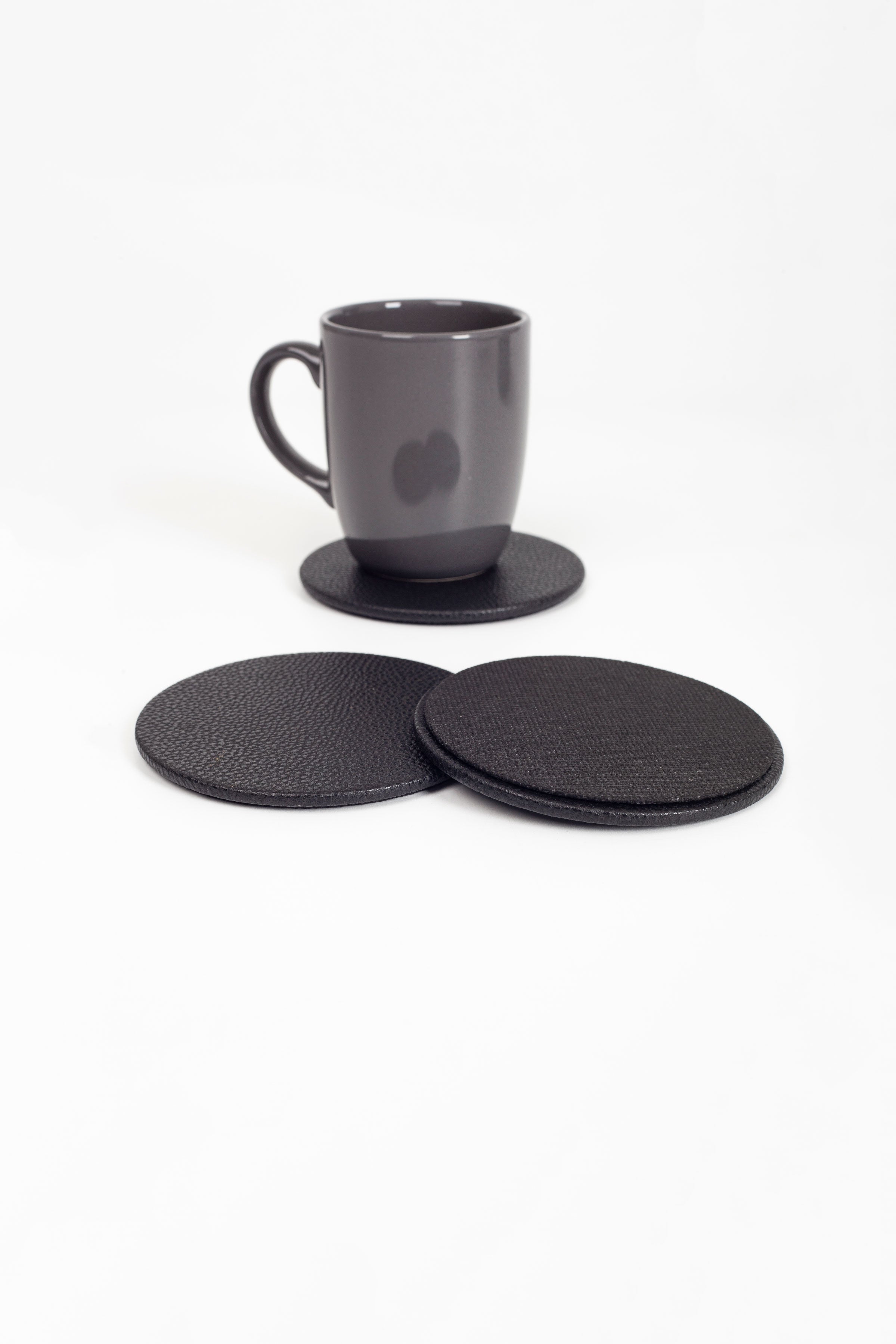 Leather Oval Coaster Set Black