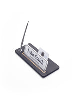 Leather Desk Name Holder Wood Detail