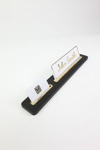 Leather Desk Nameplate Black Long Gold Detailed - Nameplate and Business Card Holder