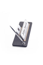 Leather Desk Name Holder Wood Detail