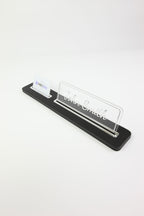 Leather Desk Name Holder Black Long Chrome Detailed - Name Holder and Business Card Holder