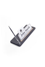 Leather Desk Name Holder Wood Detail