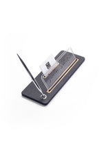 Leather Desk Name Holder Wood Detail