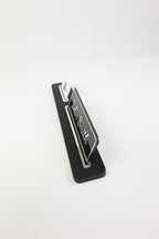 Leather Desk Name Holder Black Long Chrome Detailed - Name Holder and Business Card Holder