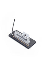 Leather Desk Name Holder Wood Detail