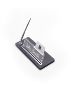 Leather Desk Name Holder Chrome Detailed