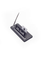 Leather Desk Name Holder Chrome Detailed