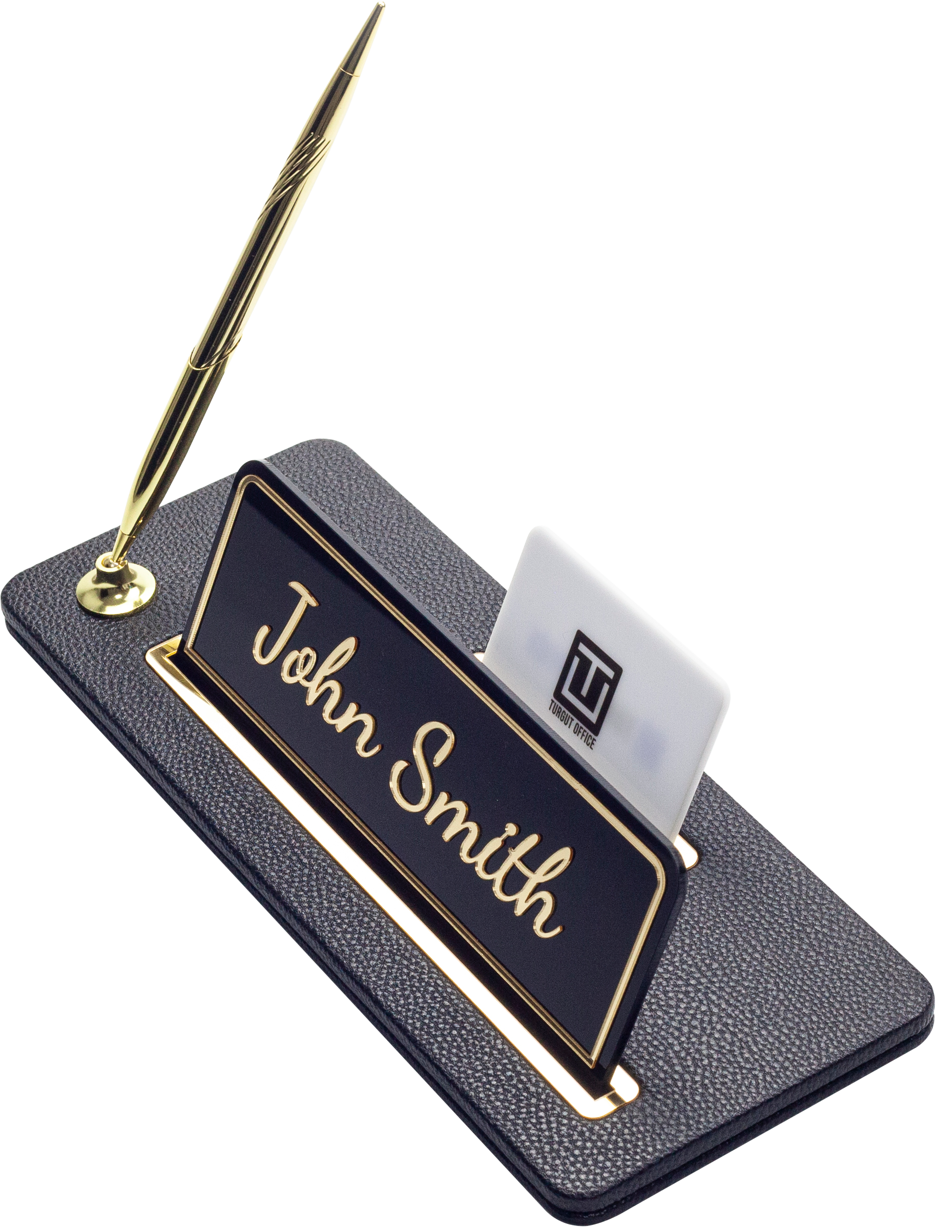 Leather Desk Name Holder Gold Detailed