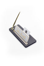 Leather Desk Name Holder Gold Detailed