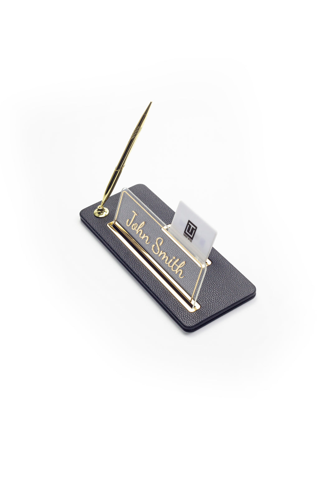 Leather Desk Name Holder Gold Detailed
