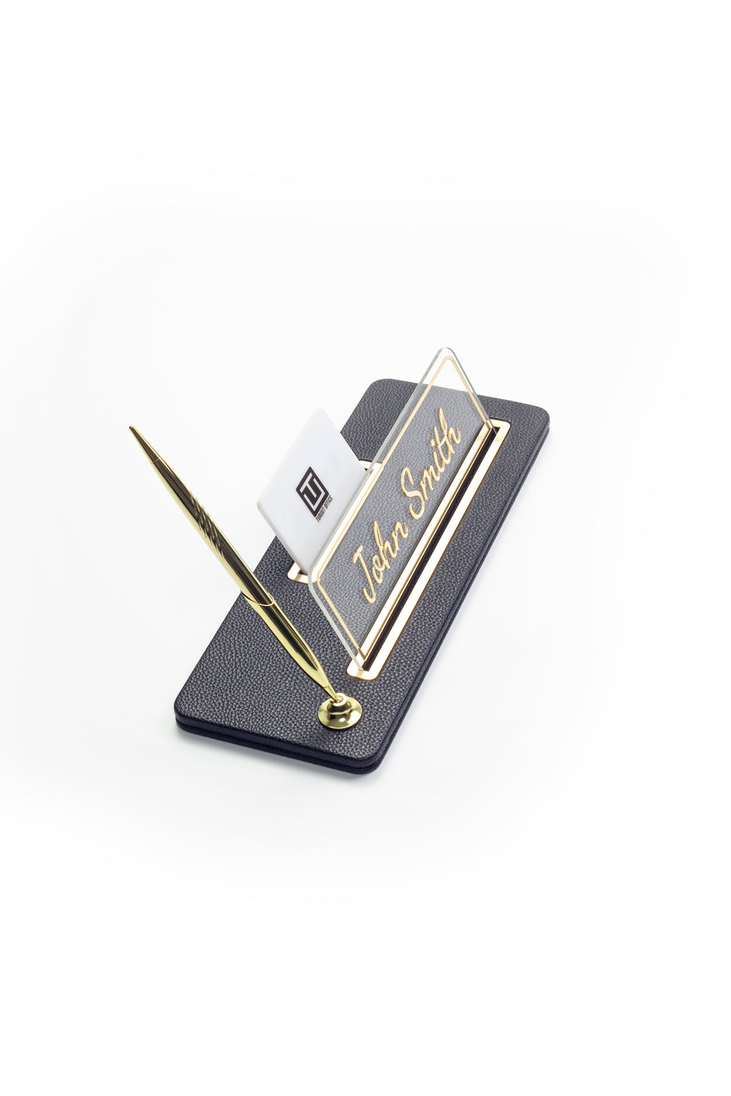 Leather Desk Name Holder Gold Detailed