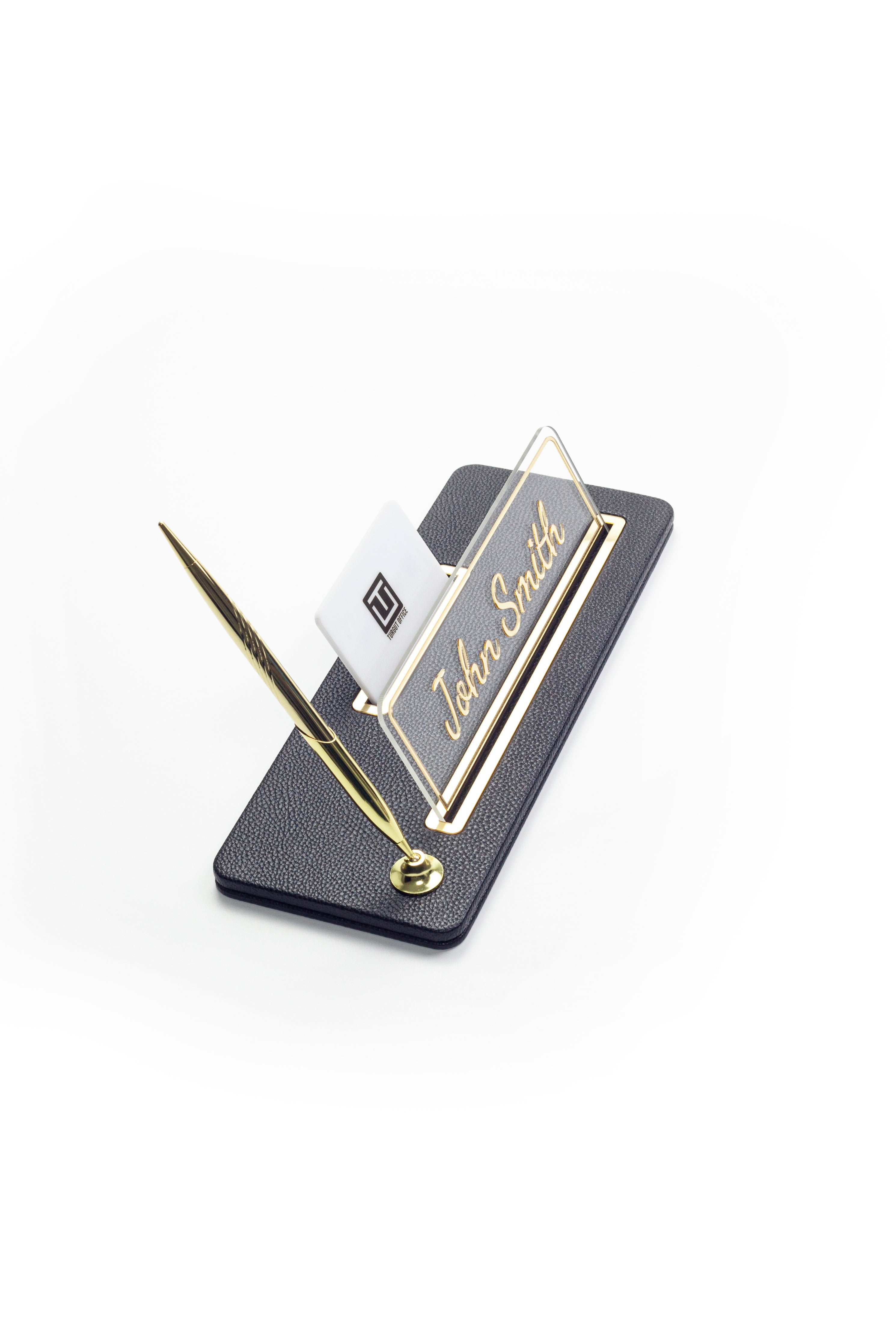 Leather Desk Name Holder Gold Detailed