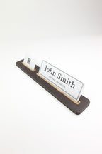 Leather Desk Nameplate Black Long Wooden Detail - Nameplate and Business Card Holder
