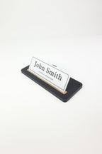 Leather Desk Nameplate Black Wood Detail - Nameplate and Business Card Holder