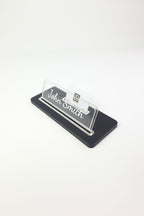 Leather Desk Name Holder Black Chrome Detailed - Name Holder and Business Card Holder