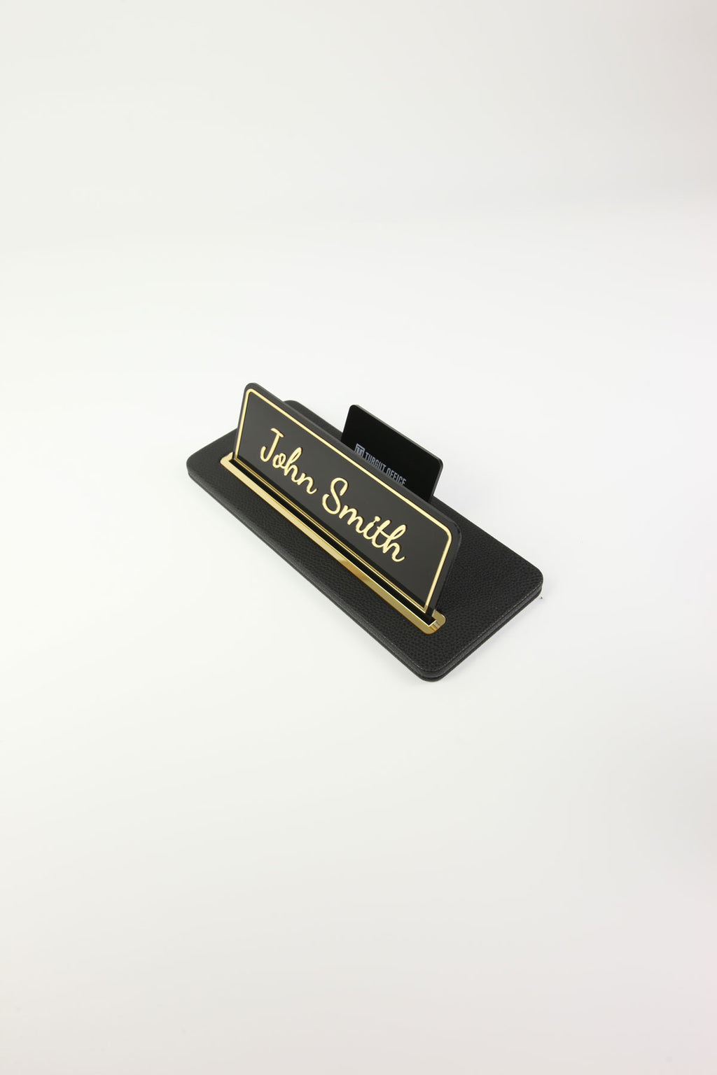 Leather Desk Nameplate Black Gold Detail - Nameplate and Business Card Holder
