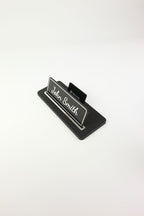 Leather Desk Name Holder Black Chrome Detailed - Name Holder and Business Card Holder