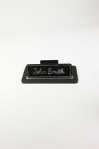 Leather Desk Name Holder Black Chrome Detailed - Name Holder and Business Card Holder