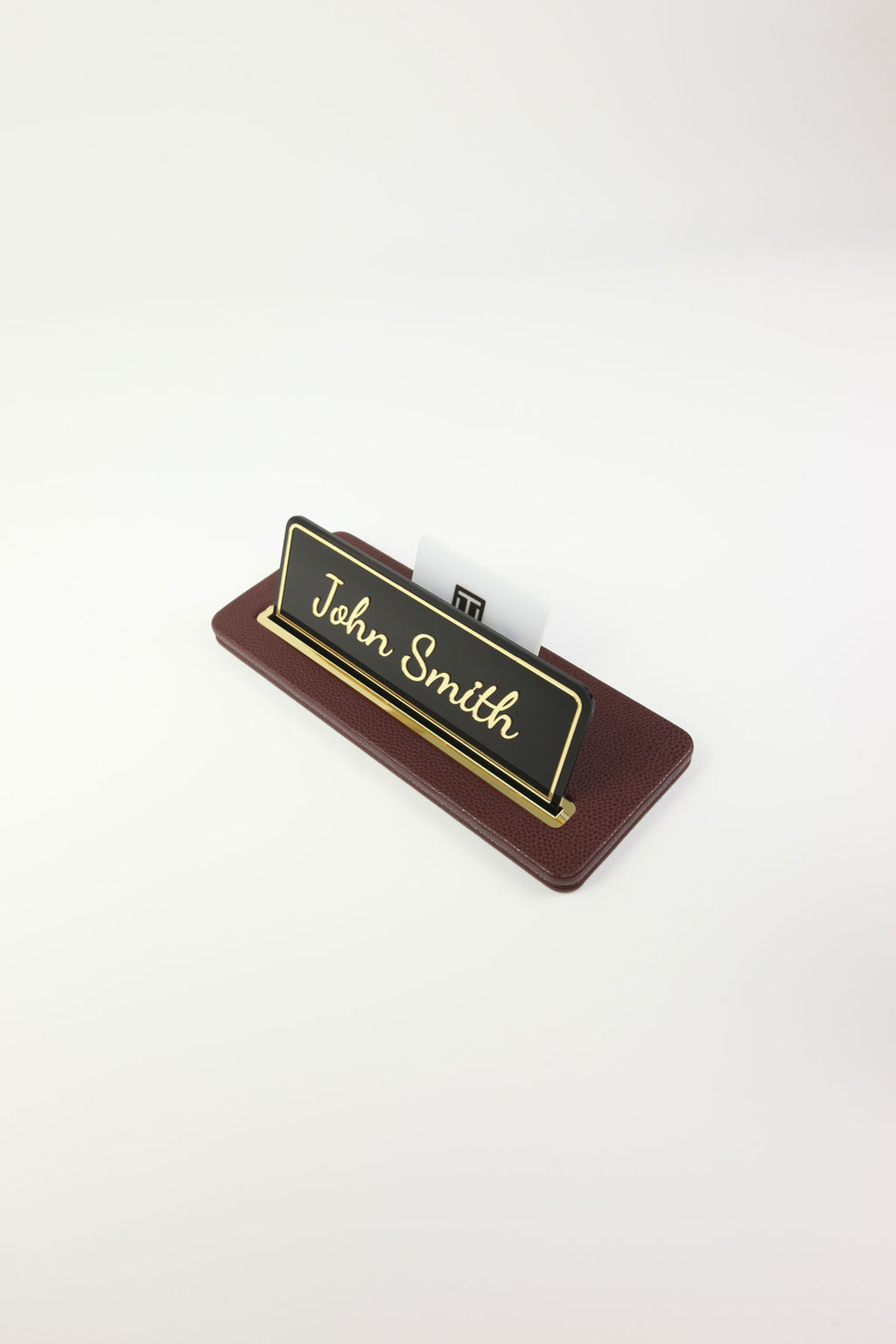 Leather Desk Nameplate Black Gold Detail - Nameplate and Business Card Holder