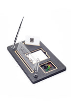 Organizer Leather Desk Nameplate Wood Detailed