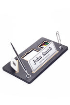 Organizer Leather Desk Nameplate Wood Detailed