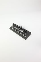 Leather Desk Name Holder Black Chrome Detailed - Name Holder and Business Card Holder