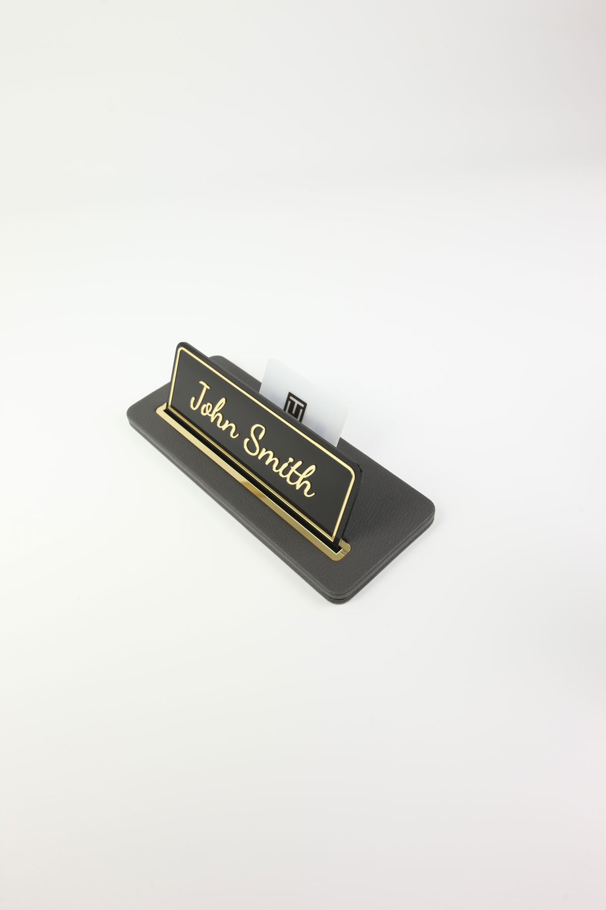 Leather Desk Nameplate Black Gold Detail - Nameplate and Business Card Holder