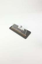 Leather Desk Nameplate Black Wood Detail - Nameplate and Business Card Holder