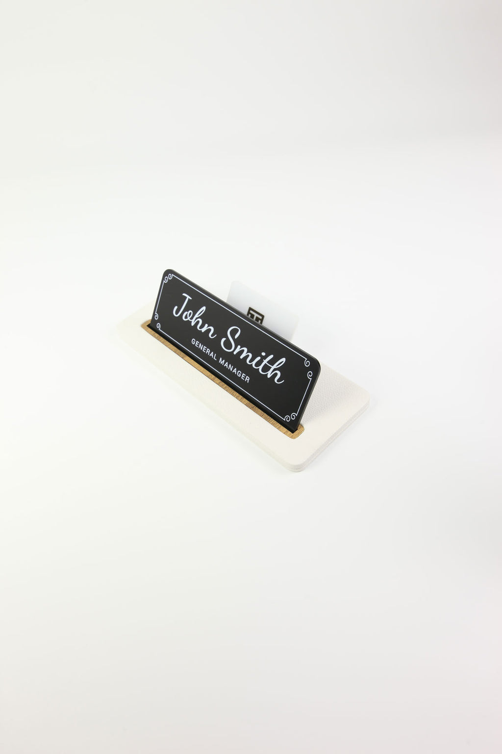 Leather Desk Nameplate Black Gold Detail - Nameplate and Business Card Holder