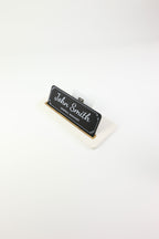 Leather Desk Nameplate Black Gold Detail - Nameplate and Business Card Holder