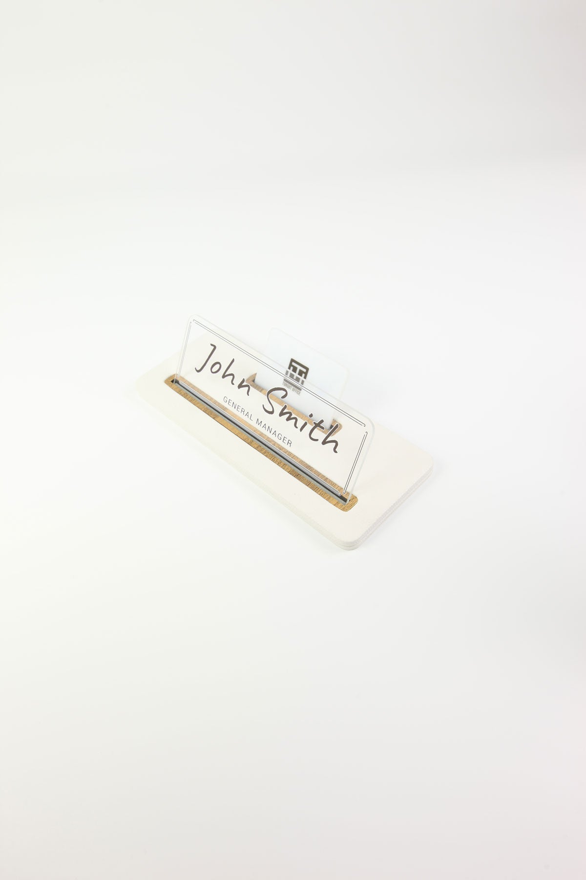 Leather Desk Nameplate Black Wood Detail - Nameplate and Business Card Holder