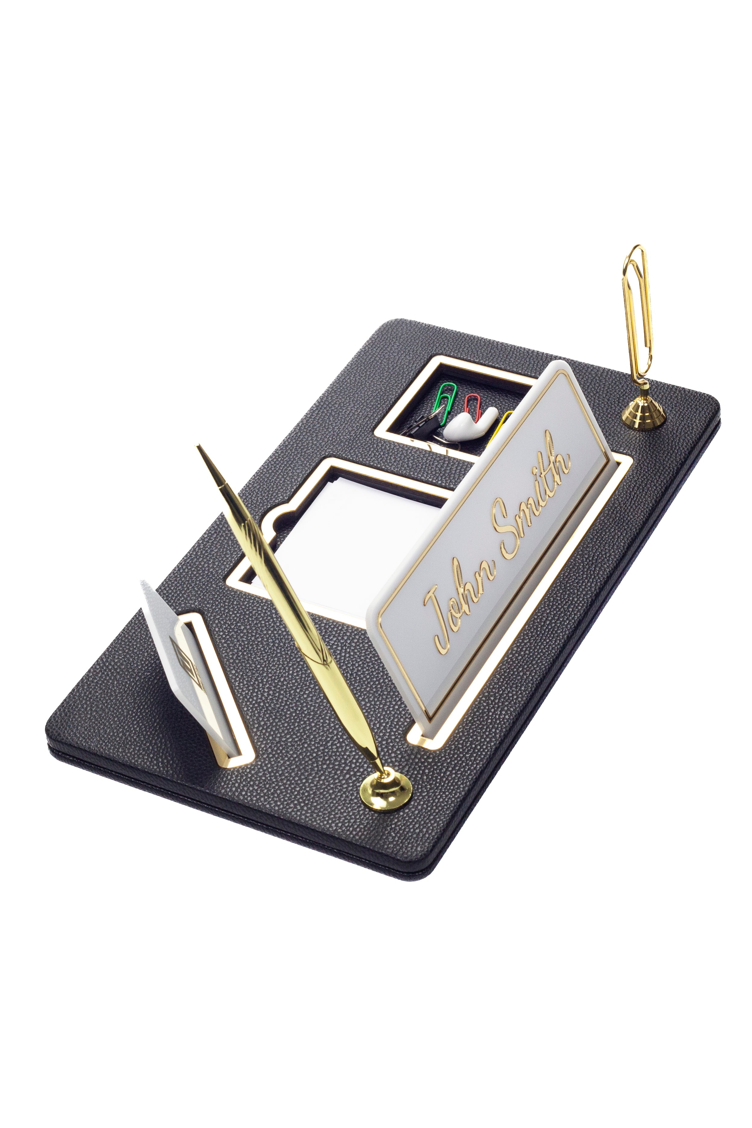Organizer Leather Desk Nameplate Gold Detailed