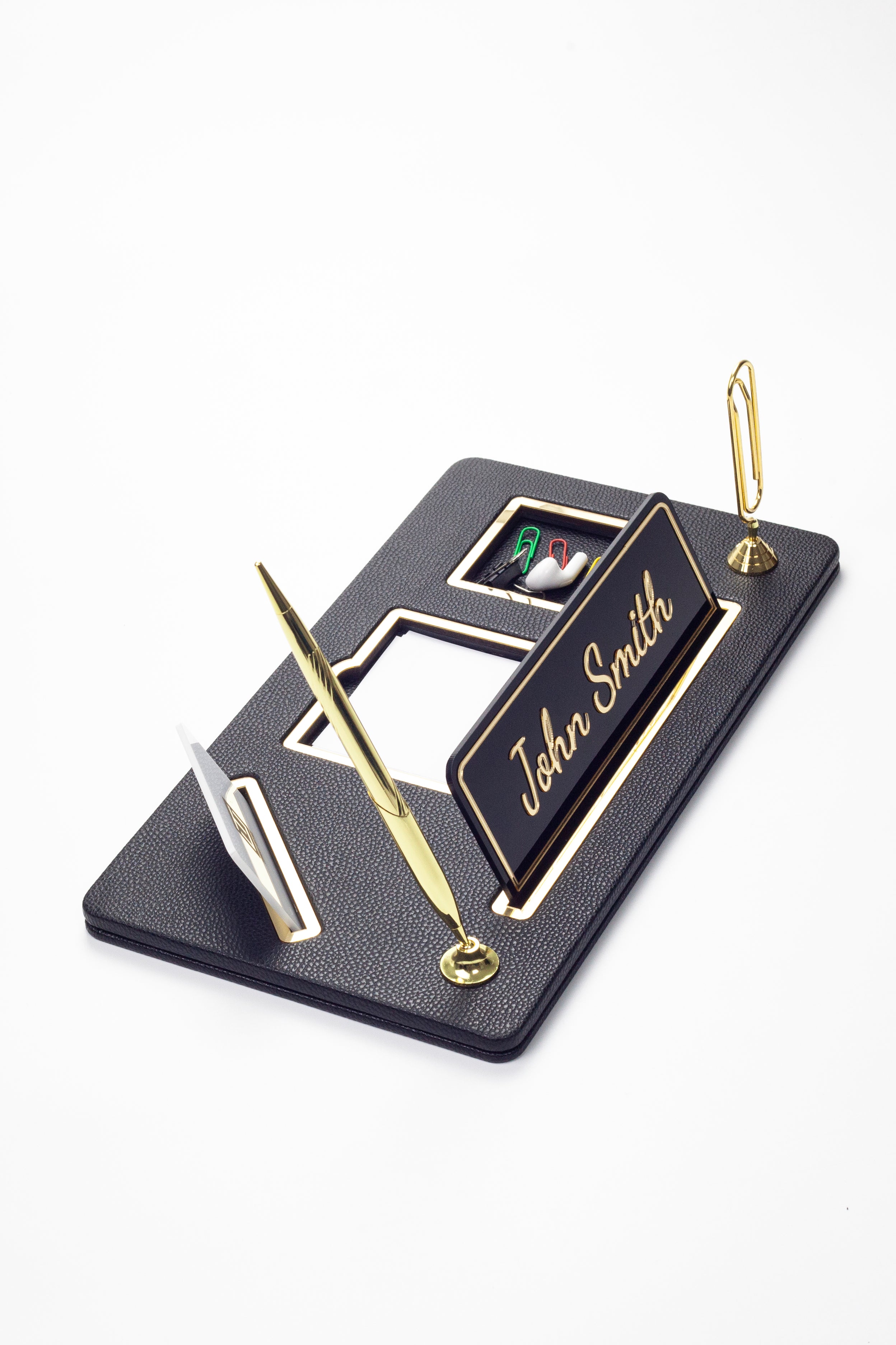 Organizer Leather Desk Nameplate Gold Detailed