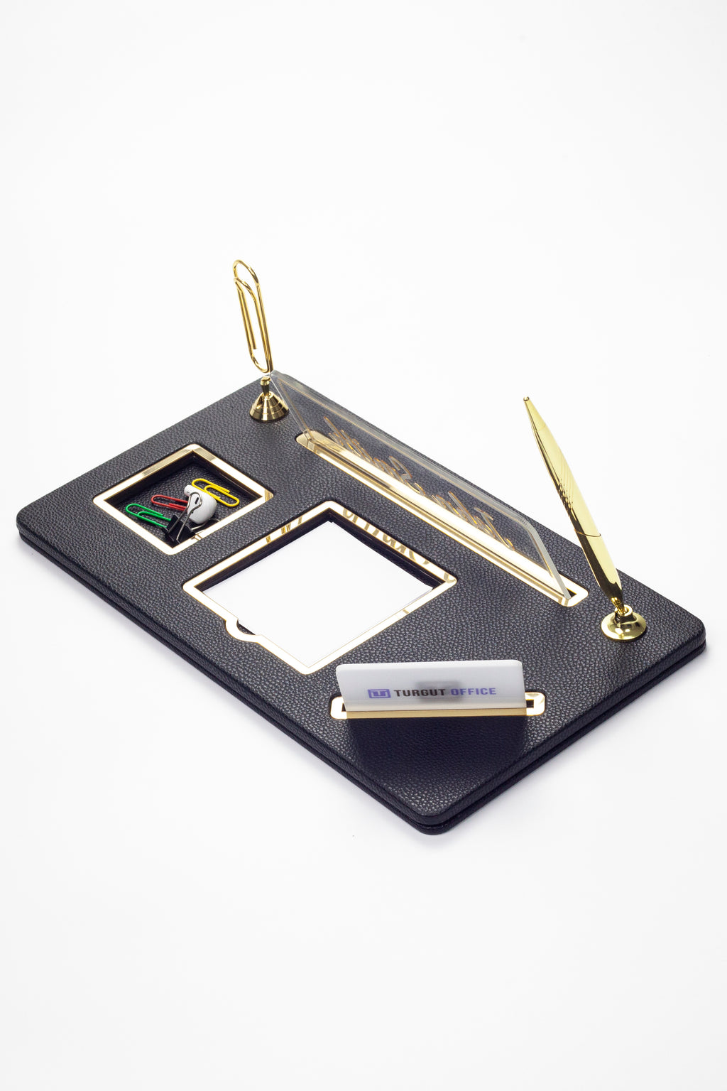 Organizer Leather Desk Nameplate Gold Detailed