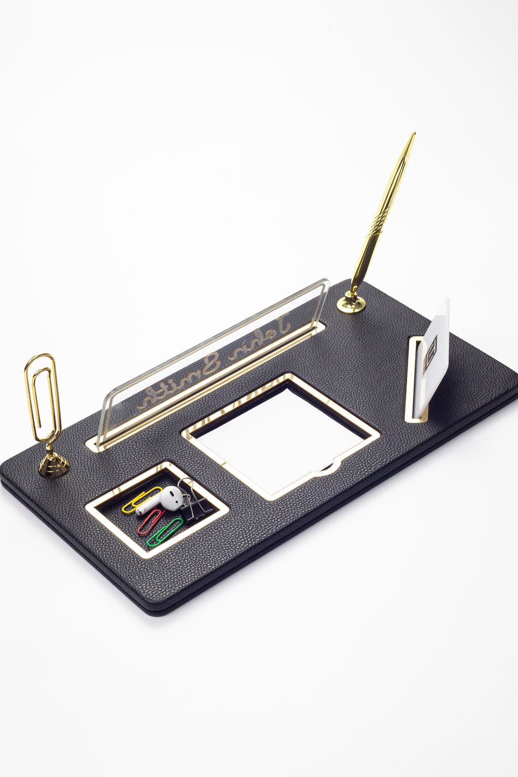 Organizer Leather Desk Nameplate Gold Detailed