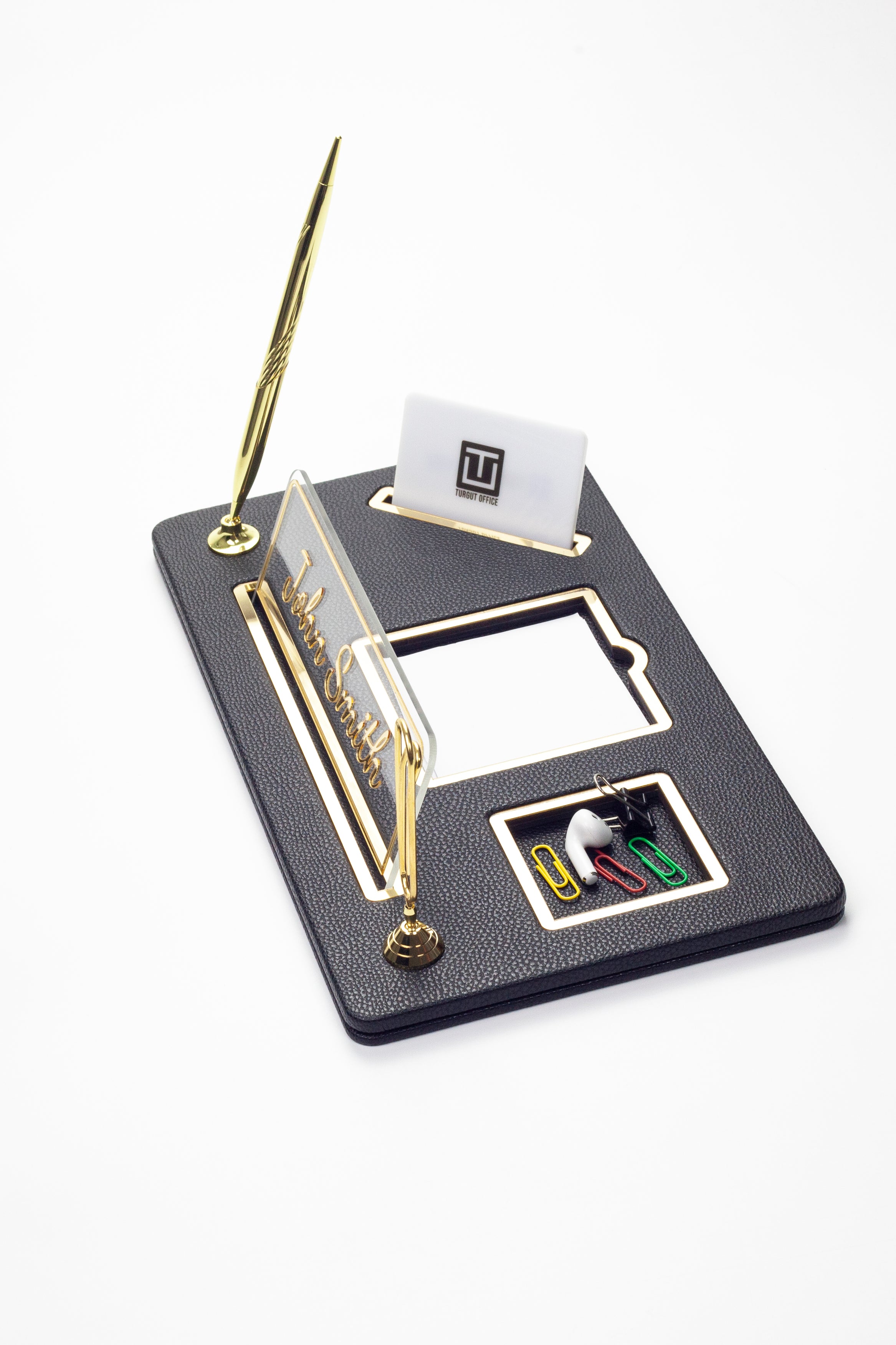Organizer Leather Desk Nameplate Gold Detailed